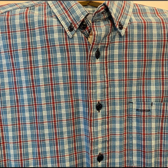 MENS MED EDDIE BAUER RED,WHITE,BLUE BUTTON DOWN - Picture 3 of 6